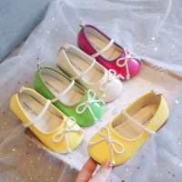 Girls Shoes Spring and Summer Children's Leather Shoes 2023new Girls Princess Jelly Color Cute Bow Kdis Flat Show Leather Shoes