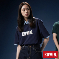 【EDWIN】男女裝 網路獨家↘漸層LOGO短袖T恤(丈青色)
