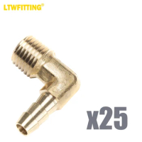 LTWFITTING 90 Degree Elbow Brass Barb Fitting 1/4 ID Hose x 1/4-Inch Male NPT Air(Pack of 25)