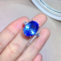 Super Luxury 10ct 12mm*16mm VVS grade natural topaz ring for party fashion topaz wedding ring 925 silver topaz jewelry