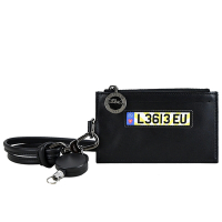LONGCHAMP X心有所屬EU聯名LE PLIAGE CUIR系列小羊皮頸掛式零錢包(黑)