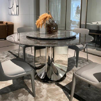 Simple marble round table villa dining light luxury round table dining table