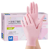 Pink Gloves Disposable 100Pack Nitrile Powder Latex Free Gloves Non-Sterile Food Cleaning Beauty Salon Kitchen Household Gloves