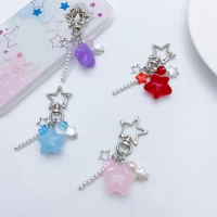 Candy Color Phone Lanyard Jelly Star Pendant Wrist Strap Detachable Phone Chain Keyring Portable Accessory for Women