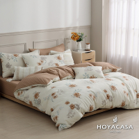HOYACASA 100%精梳棉雙人兩用被四件式床包組-瑾香墨花(天絲入棉30%)