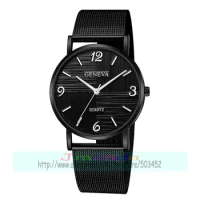 100pcs/lot geneva 664 designer simple dial geneva mesh watch wrap quartz casual alloy mesh belt wrist watch wholesale clock