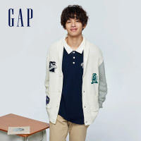 【GAP】男裝 Logo印花翻領針織外套-米白色(455189)