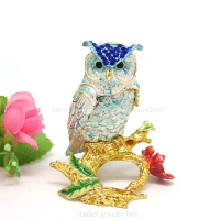 Pewter Figurine Owl on Branch Trinket Box
