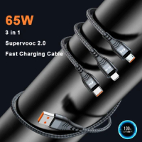 3 in 1 65W Supervooc 2.0 Fast Charging Cable for OPPO Find X2 Pro Reno 5 4 Ace 2 X20 Realme 8 X2 X50 Pro Superdart Flash Charger