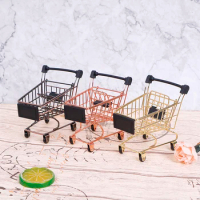 Mini Shopping Cart Trolley Home Office Sundries Storage Ornaments Model Children's Toy Dollhouse Miniature Shopping Cart