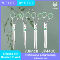 Yijiang JP440C 7.0inch High Quality Professional Pet Grooming Straight/Curved/Thinning /Chunker Scissors Set Dog Grooming