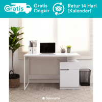 Dekoruma Lexa Desk - Meja Belajar Minimalis / Meja Kerja Putih dengan Lemari dan Laci Besi