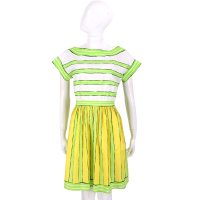 BOUTIQUE MOSCHINO 檸檬黃綠拼接條紋短袖洋裝
