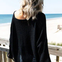 Black Distressed Boxy Fit Crop Knit Sweater