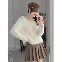 FW B1752 Sweater Blouse Rajut Bulu-bulu Import Premium White
