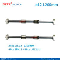 2Pcs diameter 12mm x 200mm Linear Shaft Hardened Rod + 4Pcs SHF12 12mm shaft rail support + 4Pcs LM12UU bearing