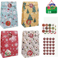 1 Set Christmas Gift Bags, 24Pcs Advent Calendar to Fill, Gift Paper Bags with 1-24 Number Stickers Advent Bags for Xmas Gift