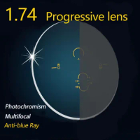 Photochromic Multifocal Lens 1.74 Index CR39 Lens Myopia Reading Progressive Anti-blue Ray Glasses Prescription