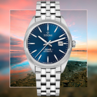 TITONI 梅花錶 宇宙系列 錢幣紋機械腕錶 41mm 藍 878S-612