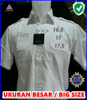 Kemeja alisan putih lengan pendek reguler pilot pangkat ukuran besar jumbo pria dewasa fashion pakai