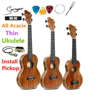 Ukulele 21 23 26 Inches All Acacia Thin Body Soprano Concert Tenor Acoustic Electric Highgloss Mini Guitar 4 Strings Ukelele
