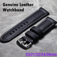 Handmade Men Black Watch Strap 20mm 21mm 22mm 24mm 26mm Vintage Cow Leather Watch Band For Panerai Fossil Seiko Watchband