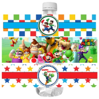 24pcs Cartoon Game Super Mario Water Bottle Stickers Boy Girl Birthday Party Decoration Baby Shower Labels Paste Accessories