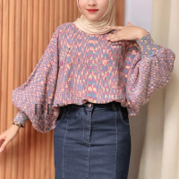 [Beyza Apparel] Karin Batwing Rajut Premium Atasan Wanita Korean Style Motif Abstract Blouse Kelelaw