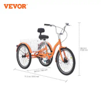 VEVOR 20/24/26inch Adult Tricycles Bike Aluminum Alloy Cruiser Basket &amp; Adjustable Seat Picnic Shopping for Seniors Women Men