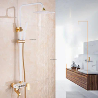 White Gold Aluminum Bathroom Shower Set Home Shower System Wall Mounted Luxury Bathroom Rain Shower Head with Handheld Sprayer