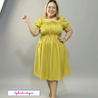 Ophieboutique Dress Smoke Lemon Ld 90-100 Ld 100-130 Gaun Kuning Trendy untuk Wanita