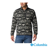 【Columbia 哥倫比亞 官方旗艦】男款-Sweater Weather™半開襟刷毛上衣-黑色印花(UAE67530FD/HF)