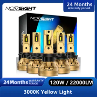 Novsight N37Y H7 LED Headlight For Car H4 LED H11 9005 HB3 9006 HB4 3000K 22000LM 120W Auto Headlamp Fog Light Yellow Bulbs
