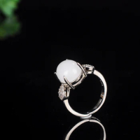 925 Silver Natural Gold Silk Jade Women's Ring Adjustable