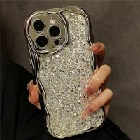 Luxury Plating For iPhone 15 14 13 12 11 Pro Max Mini Plus Flash Glitter Silver Frame Phone Case Lens Protective Cover