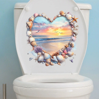 New Creative Heart Beach Sunset Shell Bathroom Glass Window Toilet Sticker