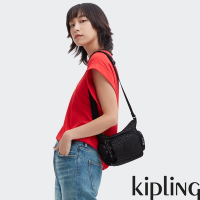 『牛角包』Kipling 經典黑菱格紋印花小巧多層側背包-GABBIE MINI