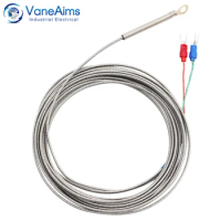 5mm Hole Washer Thermocouple VaneAims Type K J PT100 Temperature Sensor 0.5/1/2/3M Braided Cable For Temperature Controller