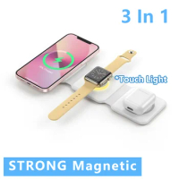 3 in 1 Magnetic Wireless Charger Pad Stand Foldable For iPhone 14 13 12 Airpod Apple Watch 8 7 6 Fast Charging Dock Station