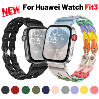 สายโลหะซิลิโคน, หัวเข็มขัดโซ่กลวง, สำหรับสร้อยข้อมือ Huawei Fit 3, สายสำรองแฟชั่น, เหมาะสำหรับ Huawe