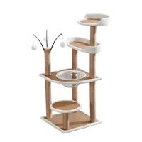 Multilevel Wooden Cat Tree House Space Capsule Cat Bed Rattan Mat Cat Tower With Sisal Rope