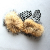 真皮手套保暖手套-綿羊皮貉子毛時尚防風女手套2款74by12【獨家進口】【米蘭精品】