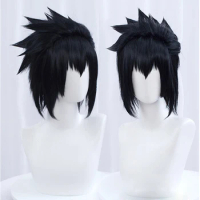 Sasuke Uchiha Cosplay Men Short Black Wig Cosplay Anime Cosplay Wig Heat Resistant Synthetic Hair Wigs + Wig Cap