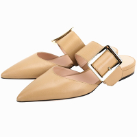 BALLY JEMINA FLAT 金色方釦荔紋牛皮穆勒鞋(駝色)