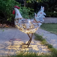 歐美出口園藝塑像仿古彩繪發光發亮鐵藝動物裝飾太陽能燈公母雞