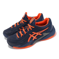 【asics 亞瑟士】網球鞋 Court FF 3 男鞋 深藍 橘 襪套式 抗扭 緩衝 亞瑟膠 運動鞋 亞瑟士(1041A370401)