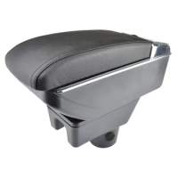 For Mitsubishi Mirage Space Star 2014 - 2018 Storage Box Armrest Arm Rest Dual Layer Black Leather Ashtray(Black Leather +