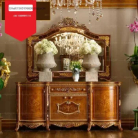 European style solid wood carved lockers villa restaurant tea cabinet cupboard luxury sideboard with mirror