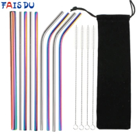FAIS DU Reusable Drinking Straw 304 Stainless Steel Straws Set with Brush Metal Straw Colorful Straight Bent Bar Party Accessory