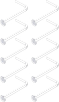 18g Clear Nose Studs for Work - L Shape Clear Nose Rings Piercing Retainers - Bioflex Plastic Nose R